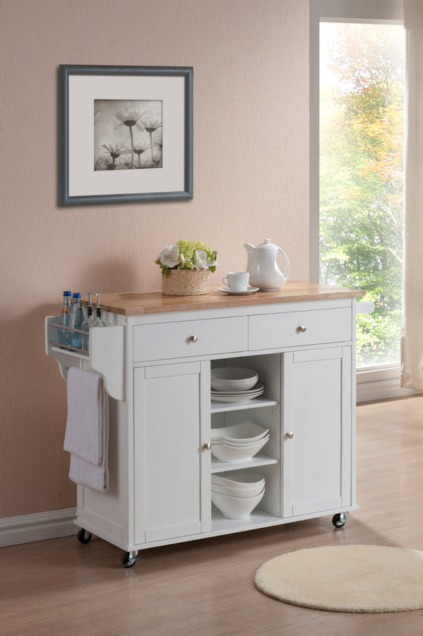 Meryland White Modern Kitchen Island Cart with Storage and Adjustable Shelves for Enhanced Organization