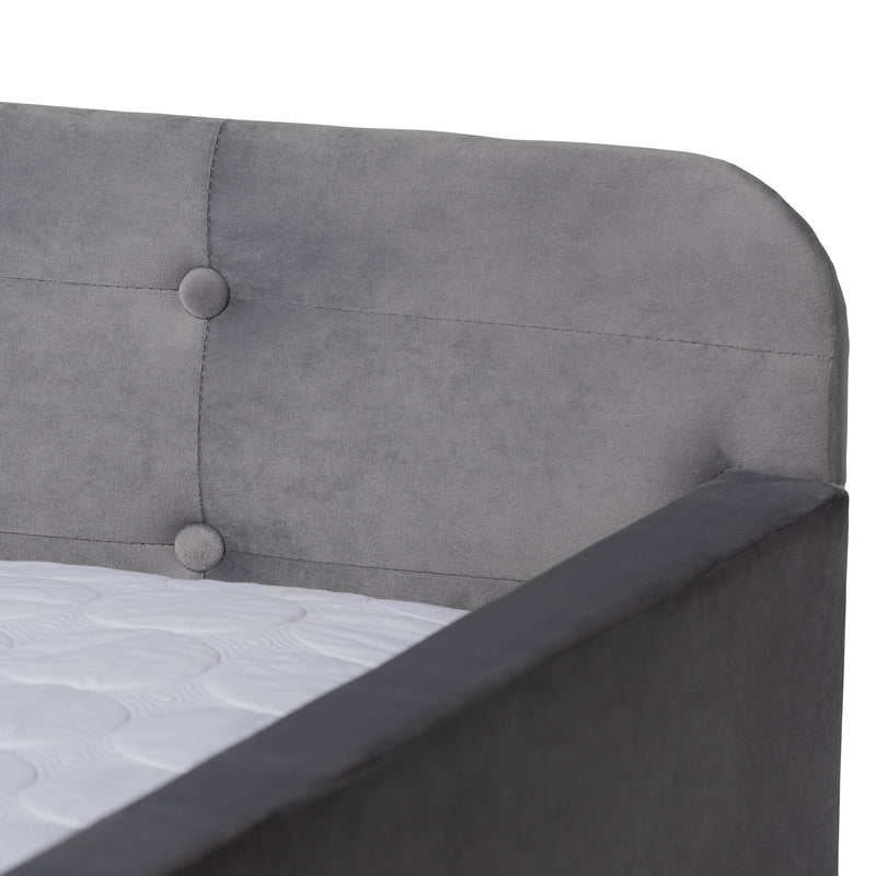 Jona Daybed - Modern and Contemporary Transitional Grey Velvet Fabric Upholstered with Button Tufting and Trundle