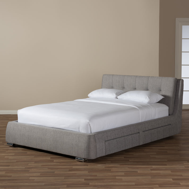 Camile Modern and Contemporary Grey Fabric Upholstered Storage Platform Bed with 4 Drawers