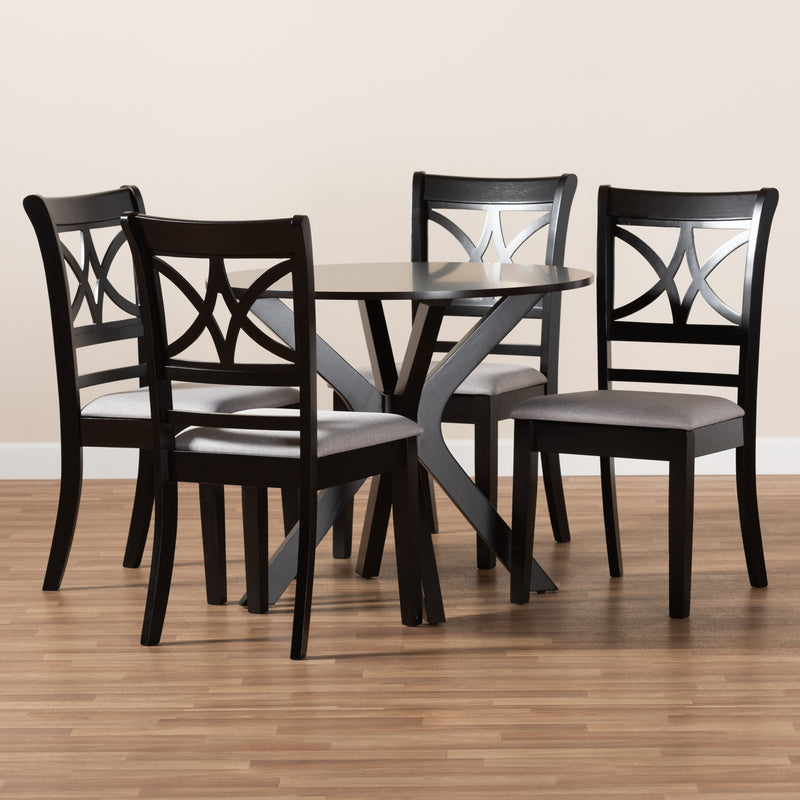 Julia 5-Piece Dining Set - Modern Grey Fabric Chairs with Dark Brown Finished Wood Table