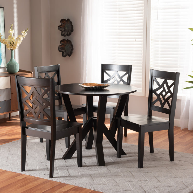 Kaila Dining Set Modern and Contemporary Dark Brown Finished Wood 5-Piece