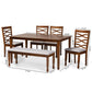 Lanier 6-Piece Dining Set Modern Grey Fabric Upholstered Chairs with Walnut Brown Finished Wood Table