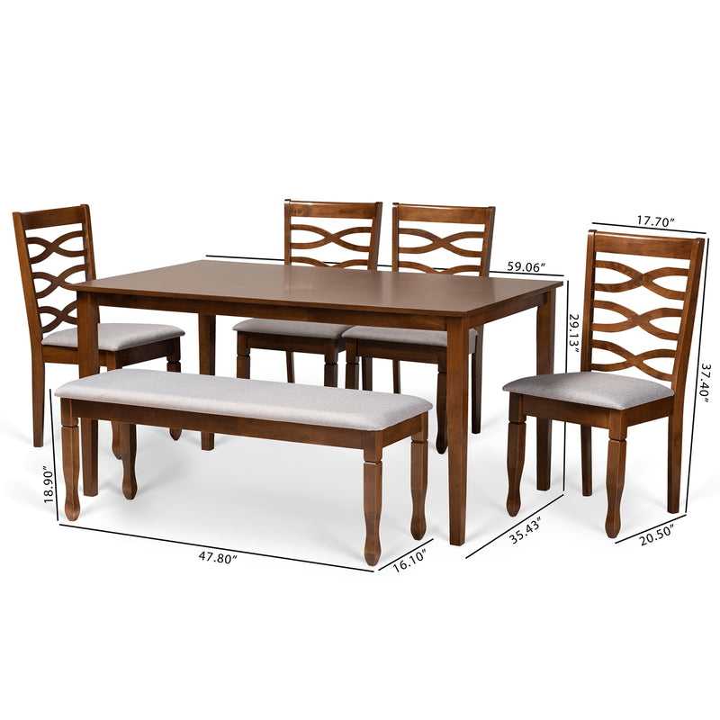 Lanier 6-Piece Dining Set Modern Grey Fabric Upholstered Chairs with Walnut Brown Finished Wood Table