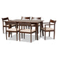 Coretta Dining Set - Mid-Century Modern 7-Piece Cream Fabric and Dark Brown Wood Furniture for Elegant Dining Rooms