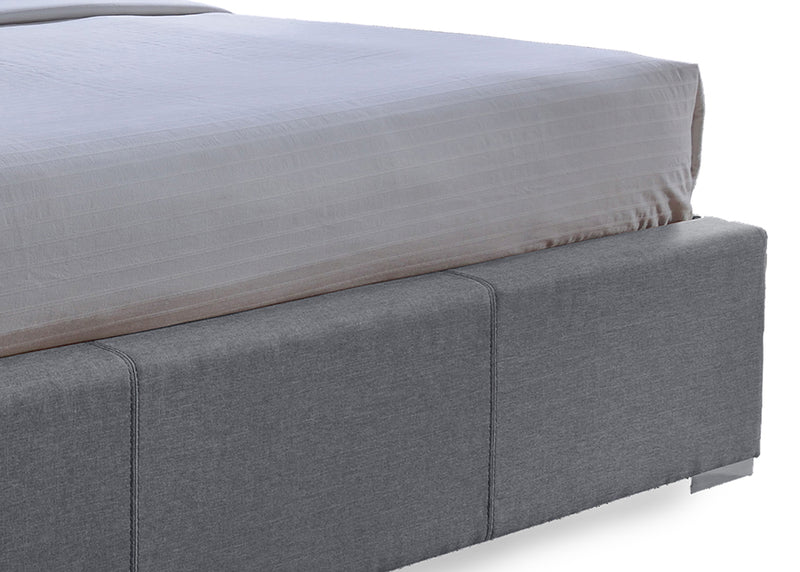 Sarter King-Size Bed Contemporary Grid-Tufted Grey Fabric Upholstered Storage Bed with 2 Drawers for Organized Living