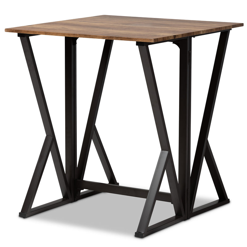 Richard Industrial Pub Set Rustic Walnut Finished Wood and Black Metal 5-Piece Dining Set with Extendable Tabletop for Modern Decor