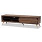 Dena TV Stand Mid-Century Modern Walnut Brown Wood with Gold Finish for Stylish Living Room Storage and Entertainment