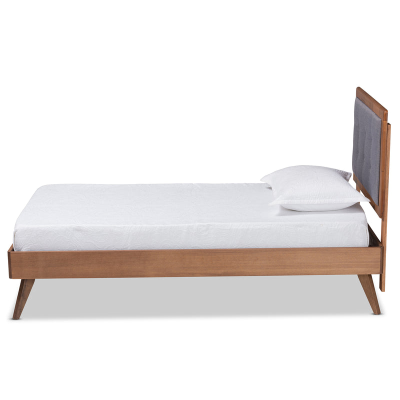 Alida Platform Bed - Mid-Century Modern Dark Grey Fabric Upholstered with Walnut Brown Finished Wood