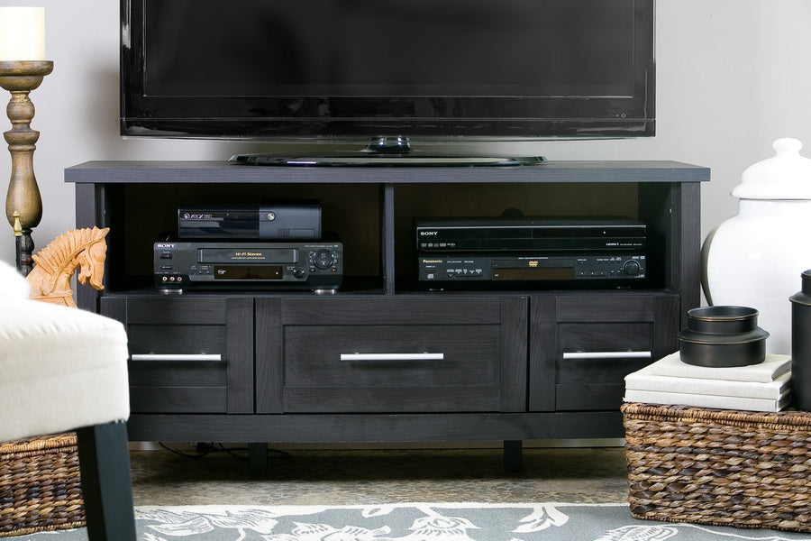 Espresso TV Stand with Three Drawers for Organized Entertainment Storage Solutions