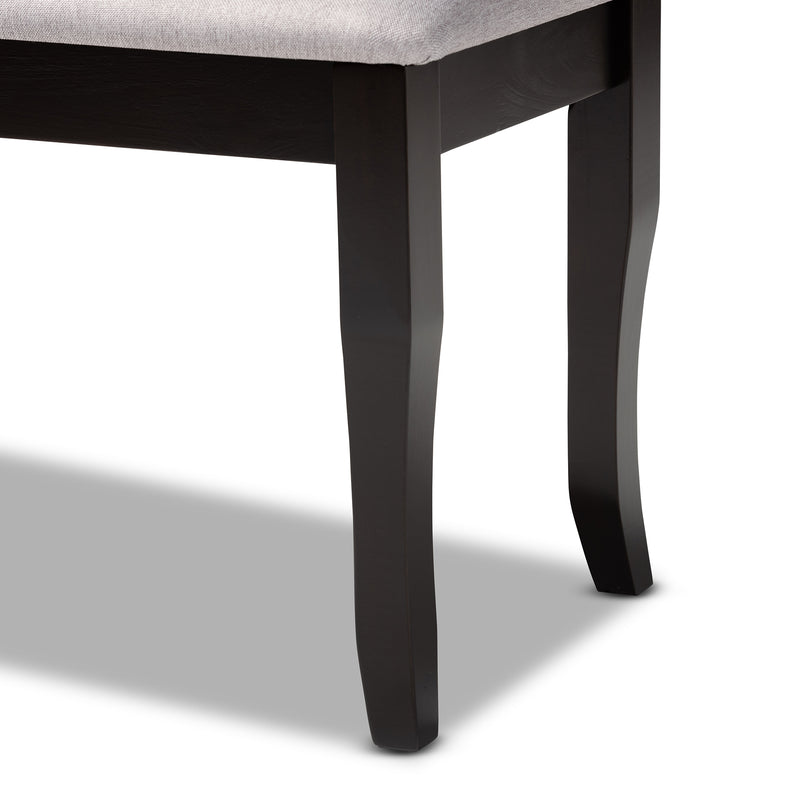 Cornelie Dining Bench Modern Contemporary Transitional Grey Fabric Upholstered Dark Brown Finished Wood