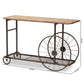 Terence Console Table Vintage Rustic Industrial Design with Natural Wood Finish and Black Metal Wheels