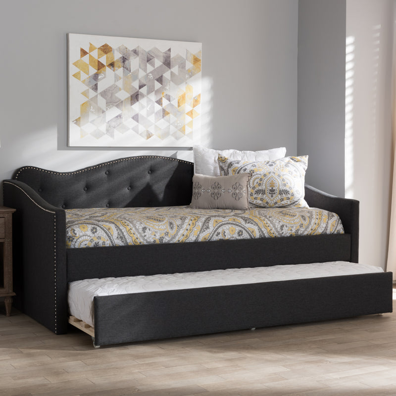 Kaija Daybed - Modern and Contemporary Dark Grey Fabric with Trundle