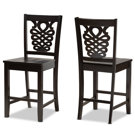 Gervais Counter Stool Set Modern and Contemporary Dark Brown Finished Wood 2-Piece