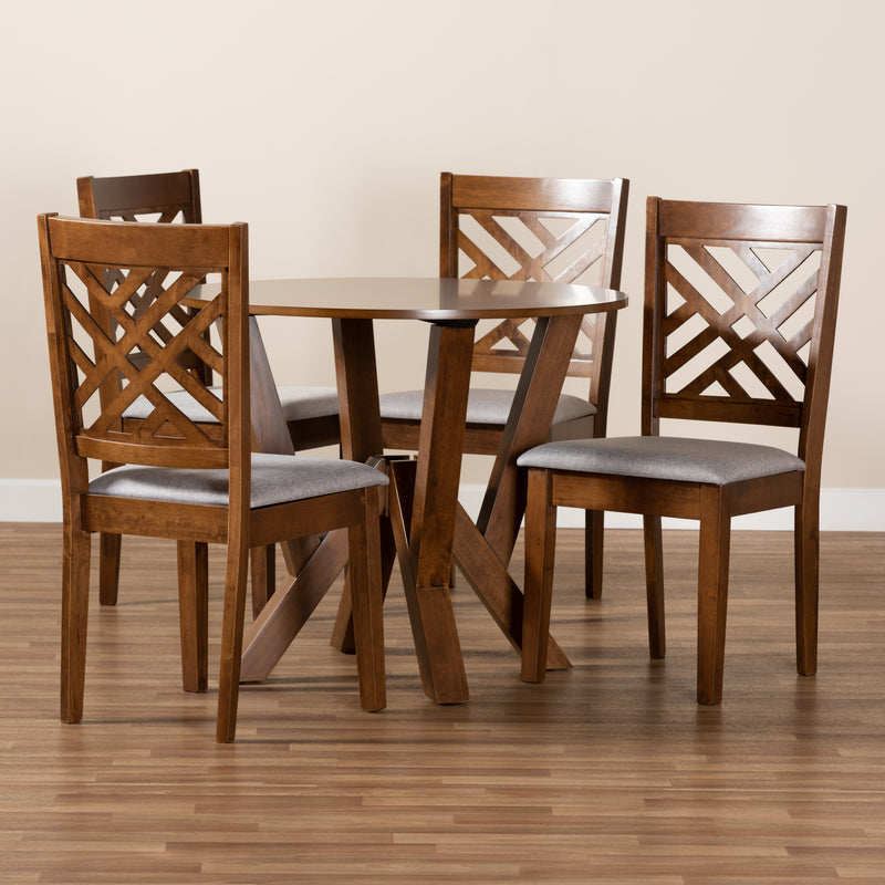 Elise Dining Set Modern 5-Piece Grey Fabric Upholstered with Walnut Brown Finished Wood