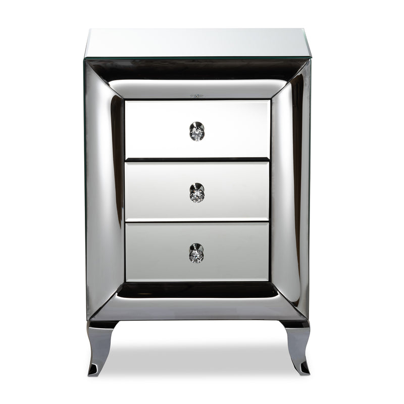 Pauline Mirrored End Table Contemporary Glam Design with 3 Drawers for Stylish Storage and Organization