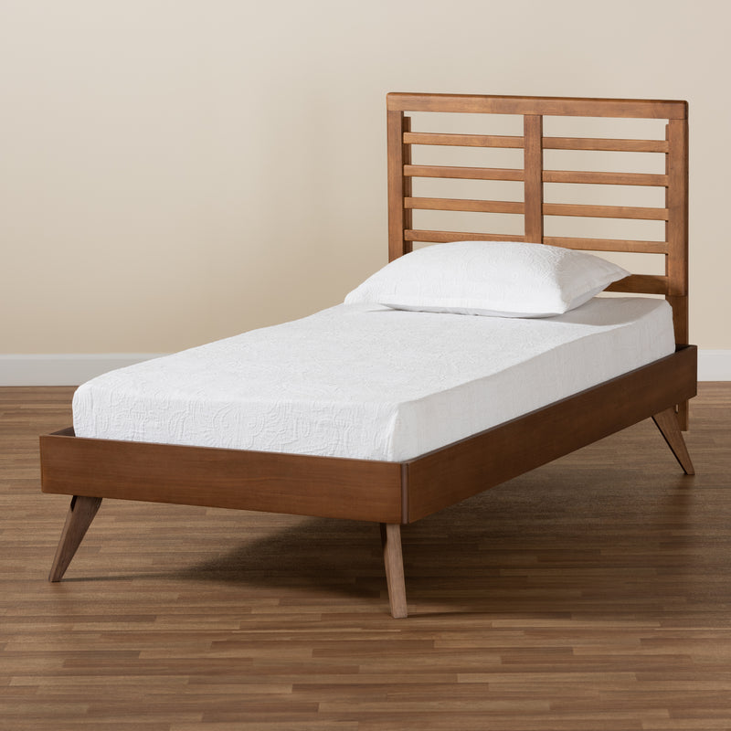 Eris Twin Size Platform Bed in Mid-Century Modern Walnut Brown Wood with Sleek Design and Sturdy Construction