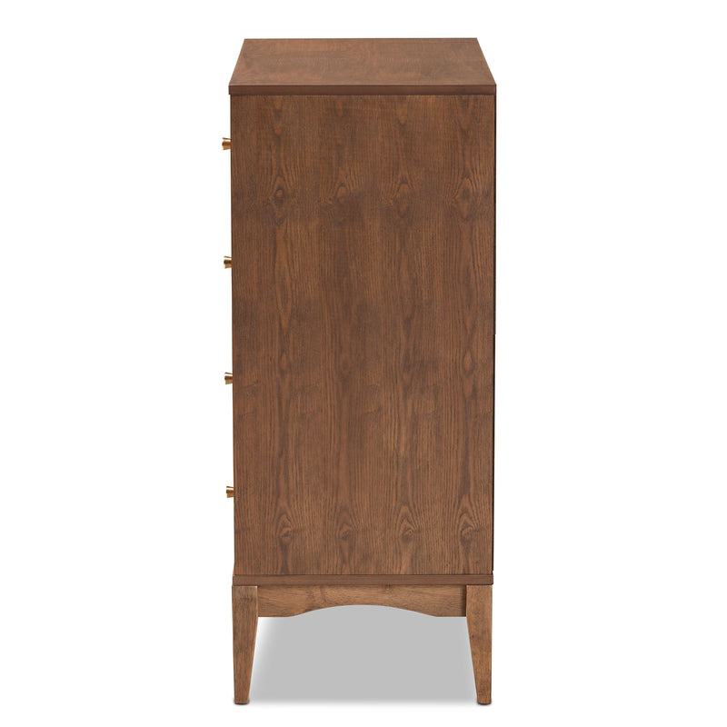 Landis Mid-Century Modern 4-Drawer Chest in Ash Walnut Finish - Stylish Storage for Bedroom or Living Room