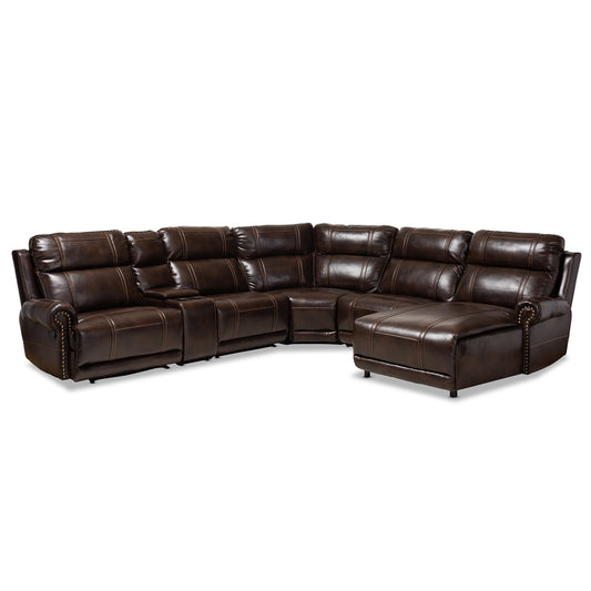 Dacio Sectional Recliner Sofa - Modern 6-Piece Design in Brown Faux Leather with 2 Reclining Seats for Ultimate Comfort and Style