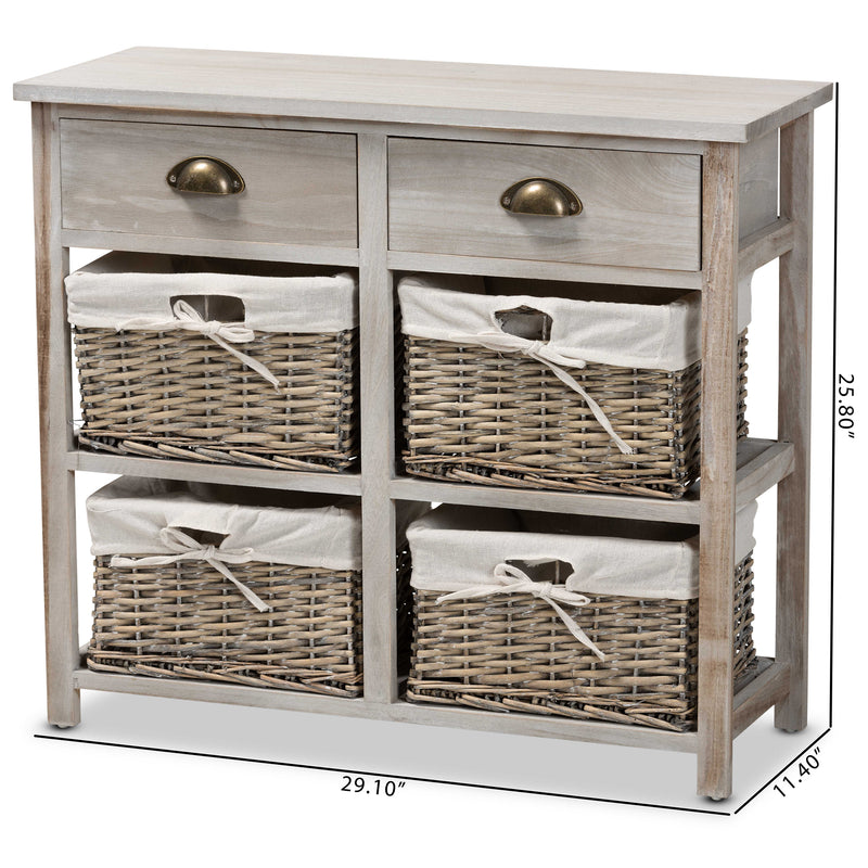 Vella Storage Unit Modern Grey Finished Wood 2-Drawer Unit with Baskets for Organized Living