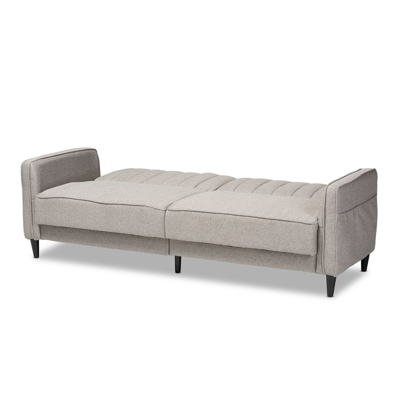 Colby Sleeper Sofa Mid-Century Modern Light Grey Fabric Upholstered Couch for Stylish Living Rooms and Guest Areas