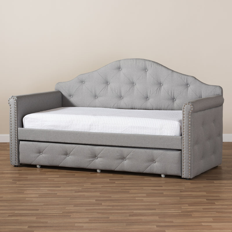 Emilie Daybed Modern Grey Fabric Upholstered Daybed with Trundle for Stylish Guest Accommodations and Versatile Living Spaces