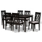 Cherese Dining Set Modern Contemporary Grey Fabric Upholstered Dark Brown Finished Wood 7-Piece