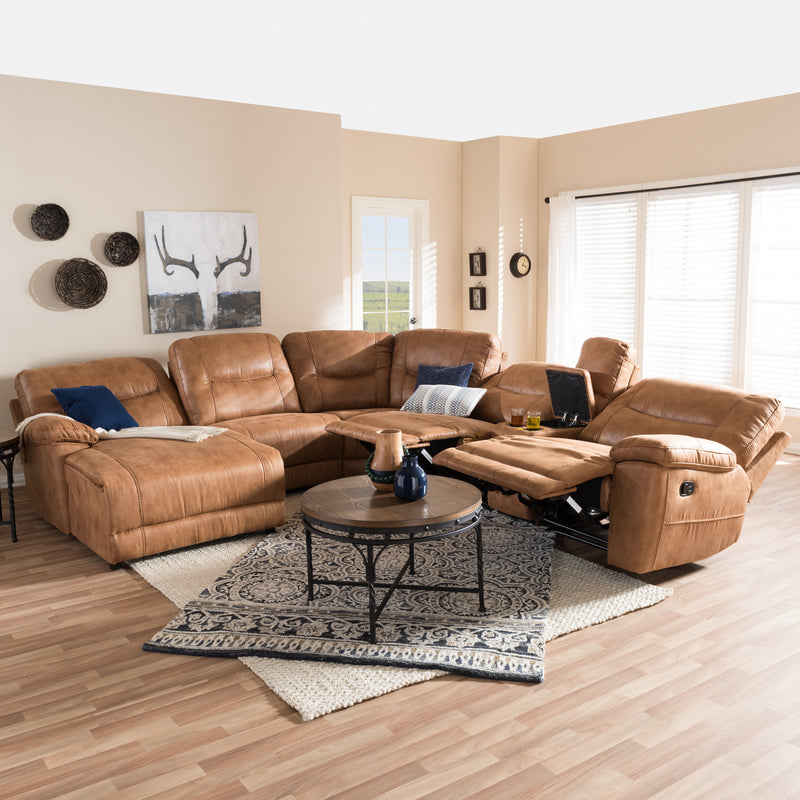 Mistral Sectional Sofa Modern Light Brown Palomino Suede 6-Piece Corner Lounge Suite with Recliners