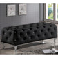 Stella Bench Crystal Tufted Black Leather Modern