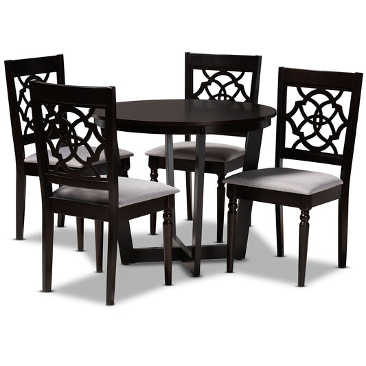 Valerie 5-Piece Dining Set Modern Grey Fabric Upholstered Chairs with Dark Brown Finished Wood Table