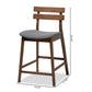 Larine Counter Stool Set Modern and Contemporary Dark Grey Fabric Upholstered Walnut Finished 2-Piece