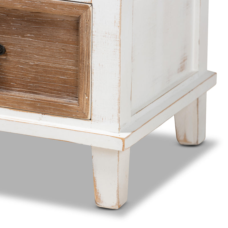 Glynn Rustic Farmhouse End Table Weathered Two-Tone White and Oak Brown Wood with 1 Drawer for Living Room or Bedroom Storage