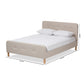 Samson Full Size Platform Bed Mid-Century Light Beige Fabric Upholstered Design for Stylish Bedroom Decor