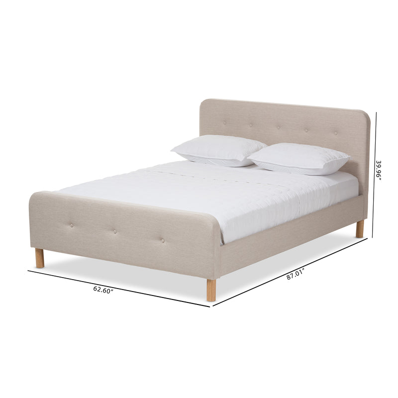 Samson Full Size Platform Bed Mid-Century Light Beige Fabric Upholstered Design for Stylish Bedroom Decor