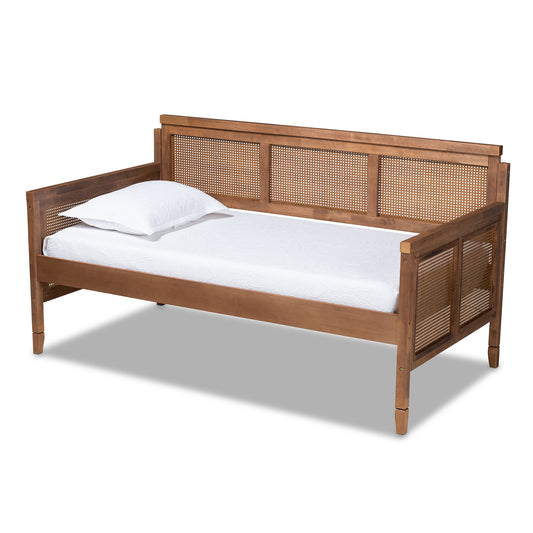 Toveli Vintage French Inspired Daybed in Ash Walnut Wood with Synthetic Rattan Accents