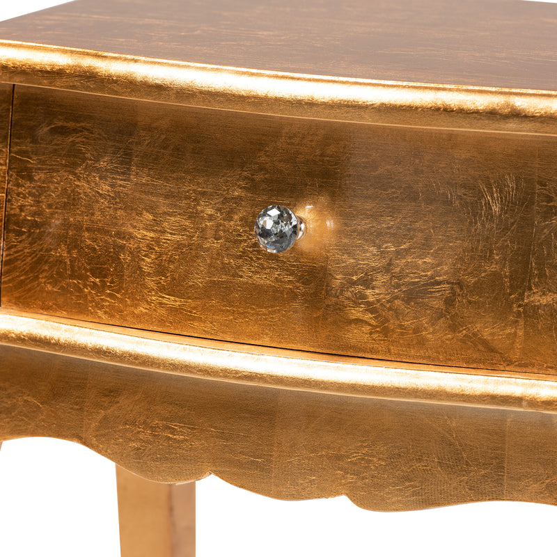 Harriet End Table Classic and Traditional Gold Finished Wood 1-Drawer