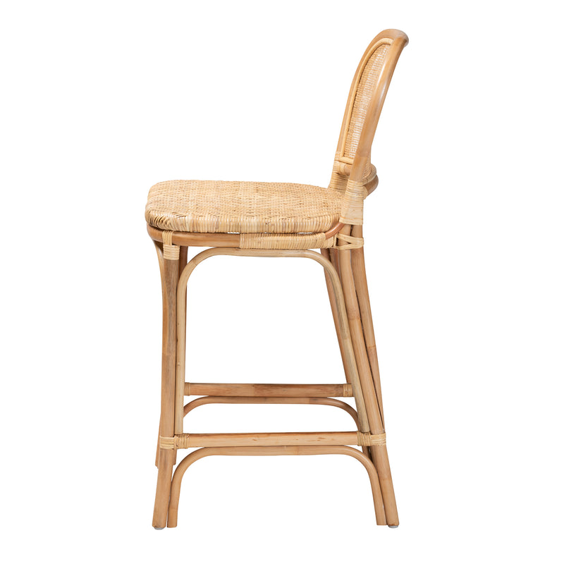 Adrena Counter Stool - Modern Bohemian Natural Brown Rattan Design for Stylish Decor and Comfortable Seating