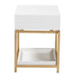 Melosa End Table Modern Glam and Luxe White Finished Wood and Gold Metal 1-Drawer