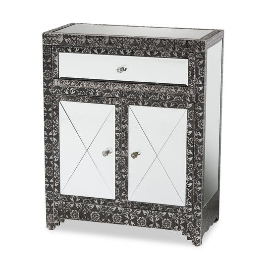 Wycliff Sideboard Buffet - Industrial Glam Silver Finished Metal with Mirrored Glass, 1-Drawer Storage for Dining or Living Room Decor