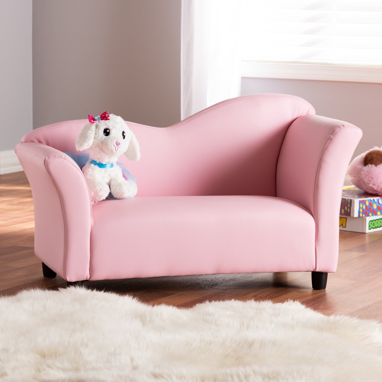 Felice Kids 2-Seater Loveseat in Modern Pink Faux Leather for Stylish Children's Rooms