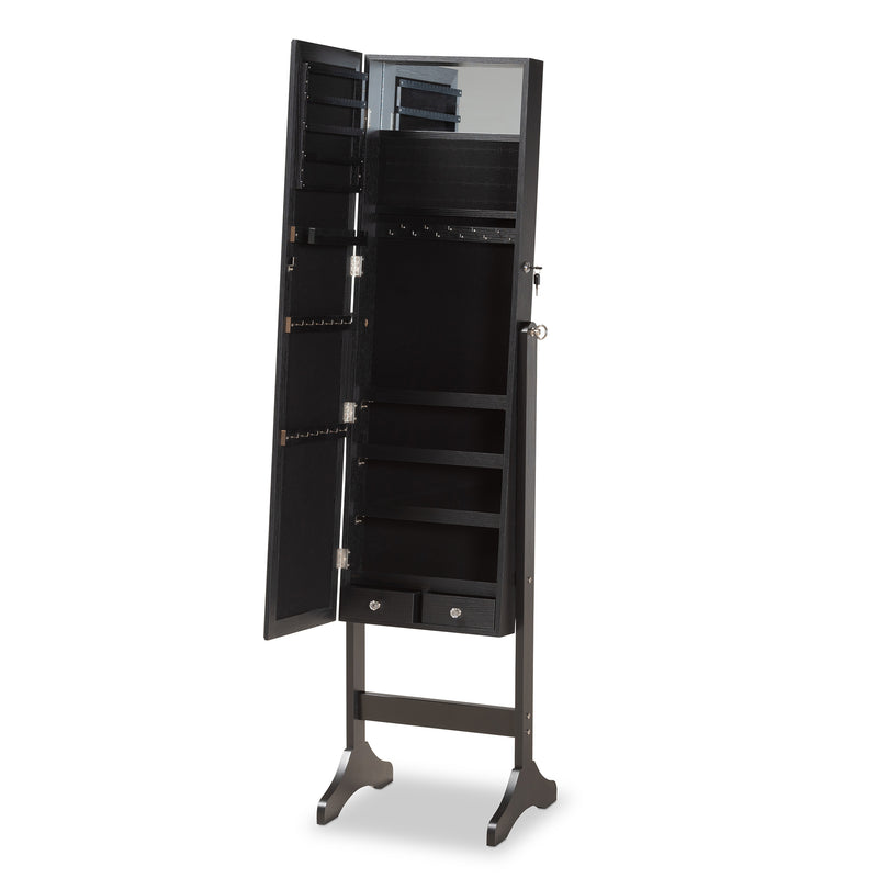 Ryoko Jewelry Armoire Modern and Contemporary Black Finished Wood with Mirror