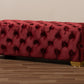 Avara Bench Ottoman Burgundy Velvet Fabric Upholstered Gold Finished Button Tufted