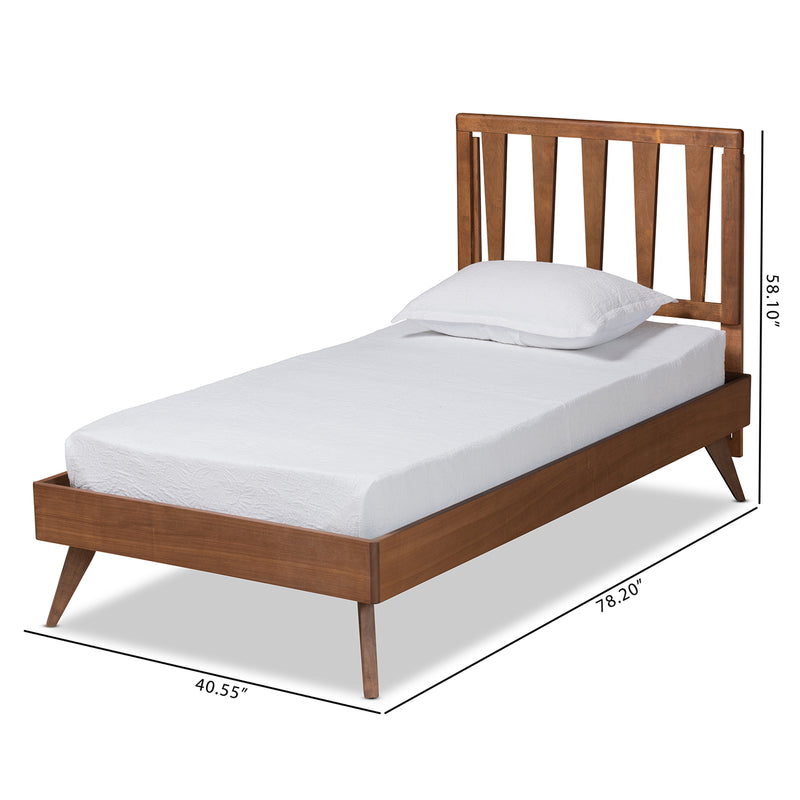 Michi Twin Size Bed in Modern Ash Walnut Finish with Sturdy Wood Construction