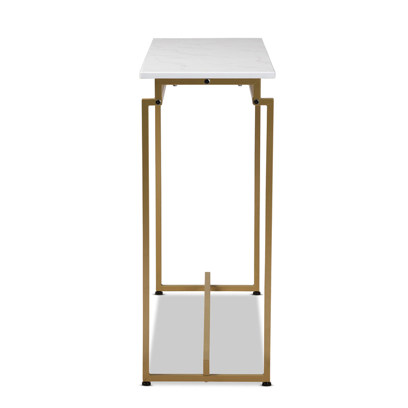 Renzo Console Table Modern Contemporary Design Brushed Gold Metal Frame Faux Marble Top