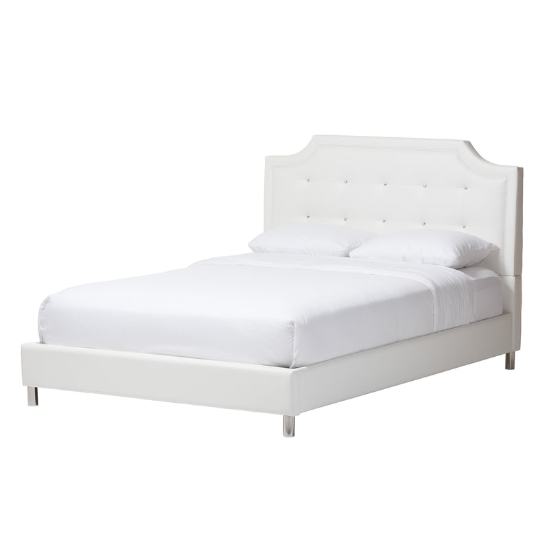 Carlotta Contemporary Glam Bedroom Set - White Faux Leather Upholstered 3-Piece