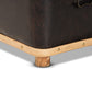 Farrow Ottoman Modern Rustic Transitional Design Dark Brown Faux Leather Oak Brown Finished Wood Base