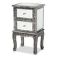 Wycliff End Table - Industrial Glam Design with Silver Metal and Mirrored Glass, Featuring 2 Drawers for Stylish Storage