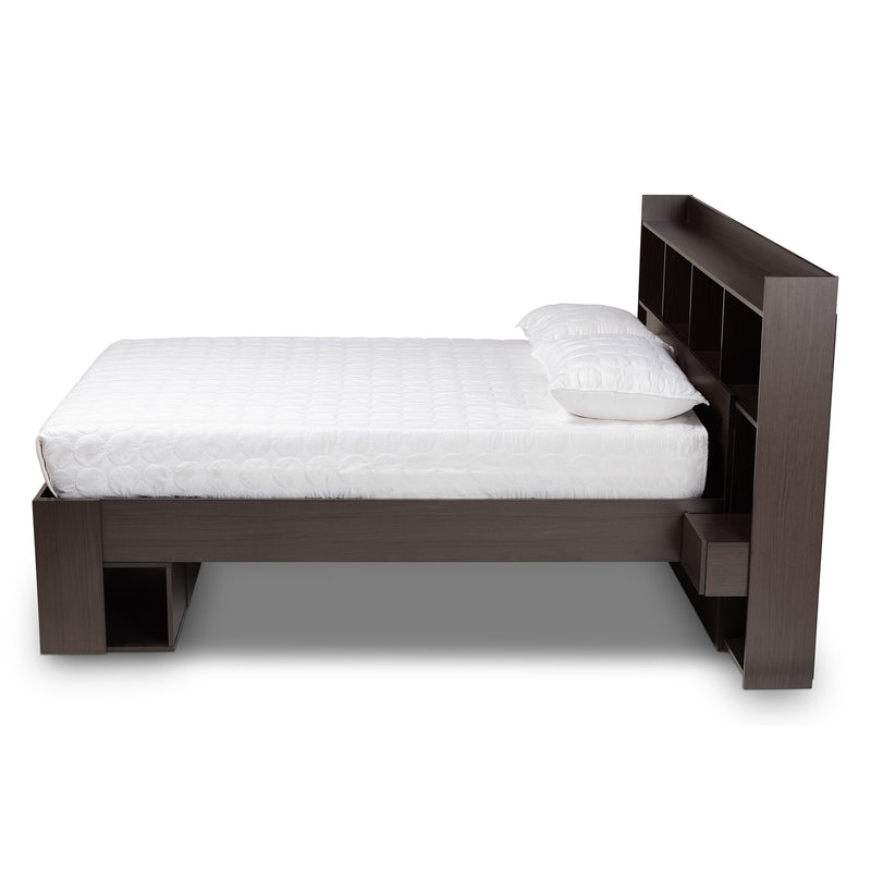 Dexton Queen Size Platform Storage Bed Modern Dark Brown Wood Design with Ample Under-Bed Storage