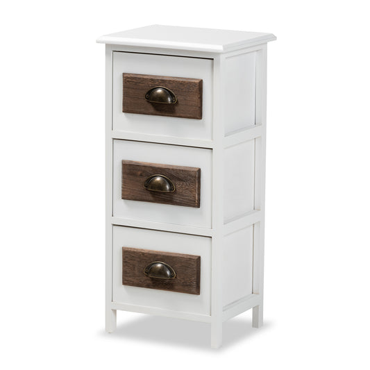 Fanning Modern 3-Drawer Storage Unit in Two-Tone White and Walnut Brown Finished Wood for Stylish Organization