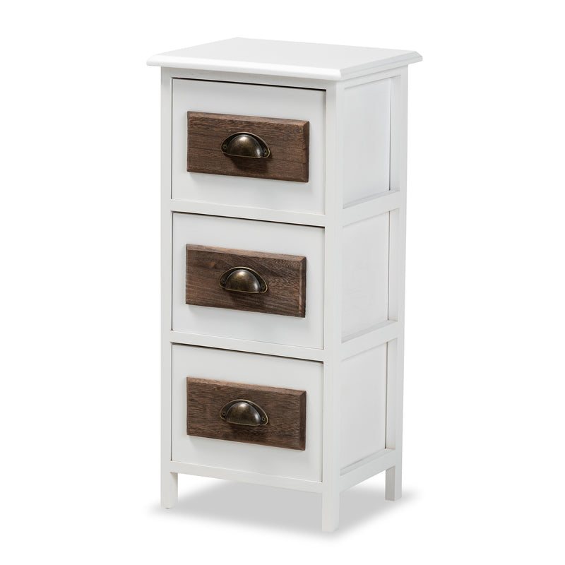 Fanning Modern 3-Drawer Storage Unit in Two-Tone White and Walnut Brown Finished Wood for Stylish Organization