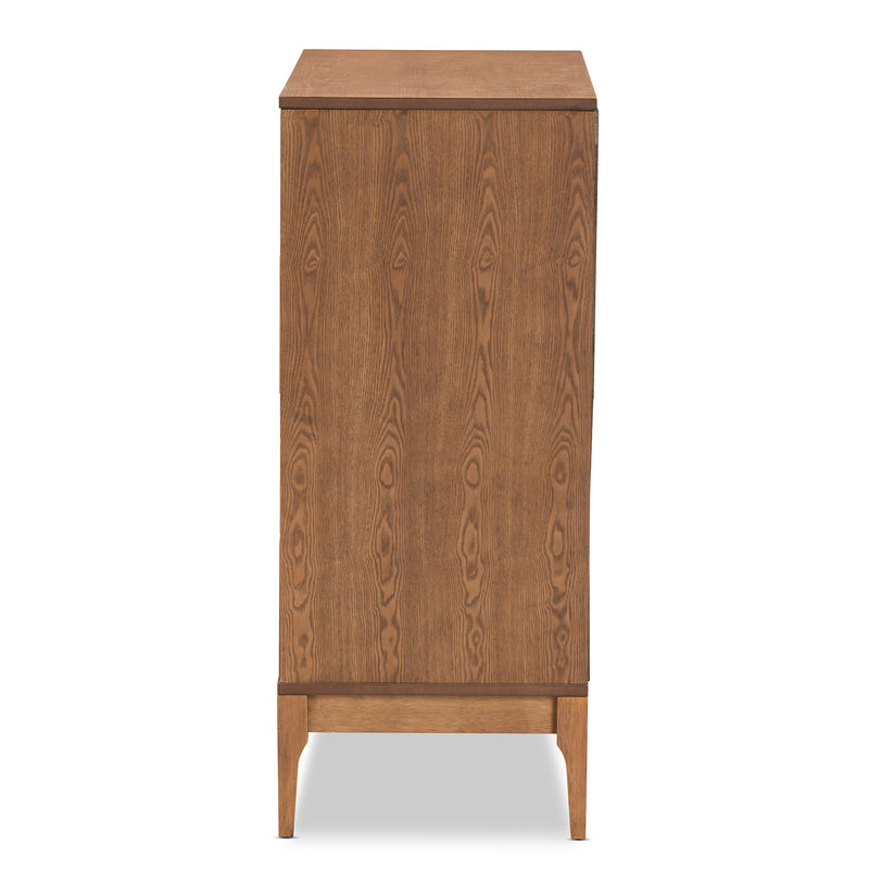 Ramiel Mid-Century Modern 4-Drawer Chest in Ash Walnut with Rattan Accents - Stylish Storage for Bedroom or Living Room